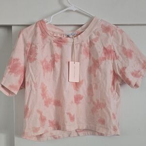 NWT bohemian mama 100% organic cotton pink tie dye long crop tee